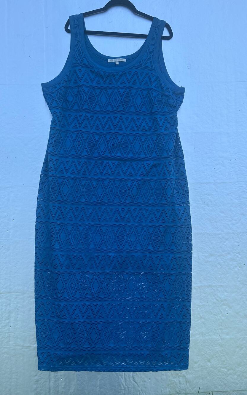 Daisy Fuentes 3X Teal Geometric Crochet Lace Maxi Dress Side Slit